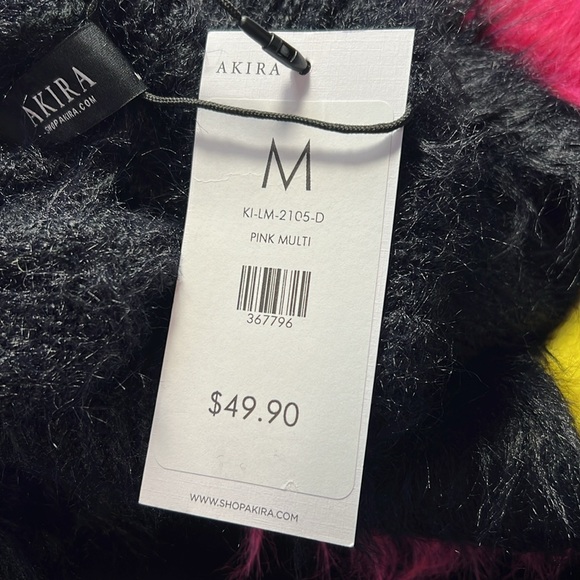 AKIRA NWT Size M Black Pink Yellow Faux Fluffy Fur Sleeveless Mini Dress (0459) - Picture 10 of 13